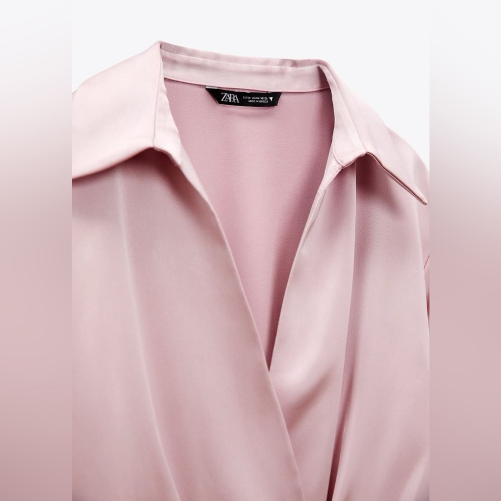 Zara mini dress satin effect drapped long sleeve pink party wedding coctail - Picture 8 of 10